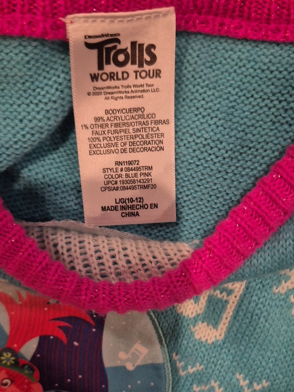 Trolls Blue Knit Short Sleeve Dress with Pink Accents - Picture 2 of 5